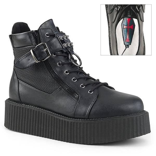 Demonia V-CREEPER-566 Black Vegan Leather Schuhe Damen D830-591 Gothic Creepers Schuhe Schwarz Deutschland SALE